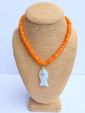 Orange Rondelle Necklace with Clear Stone Fish