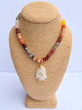Brown Mixed Rondelle Necklace with Clear Stone Fish