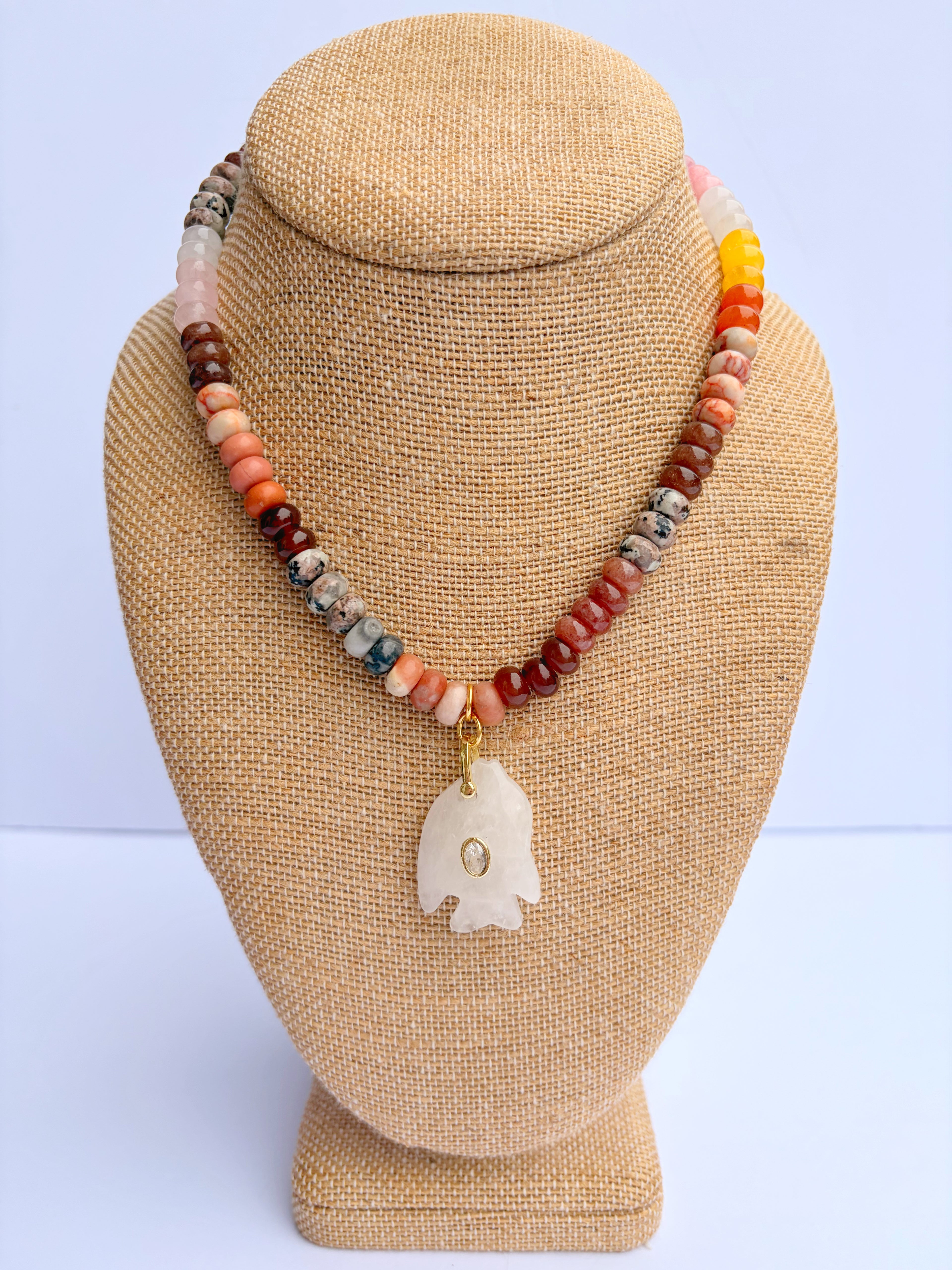 Brown Mixed Rondelle Necklace with Clear Stone Fish