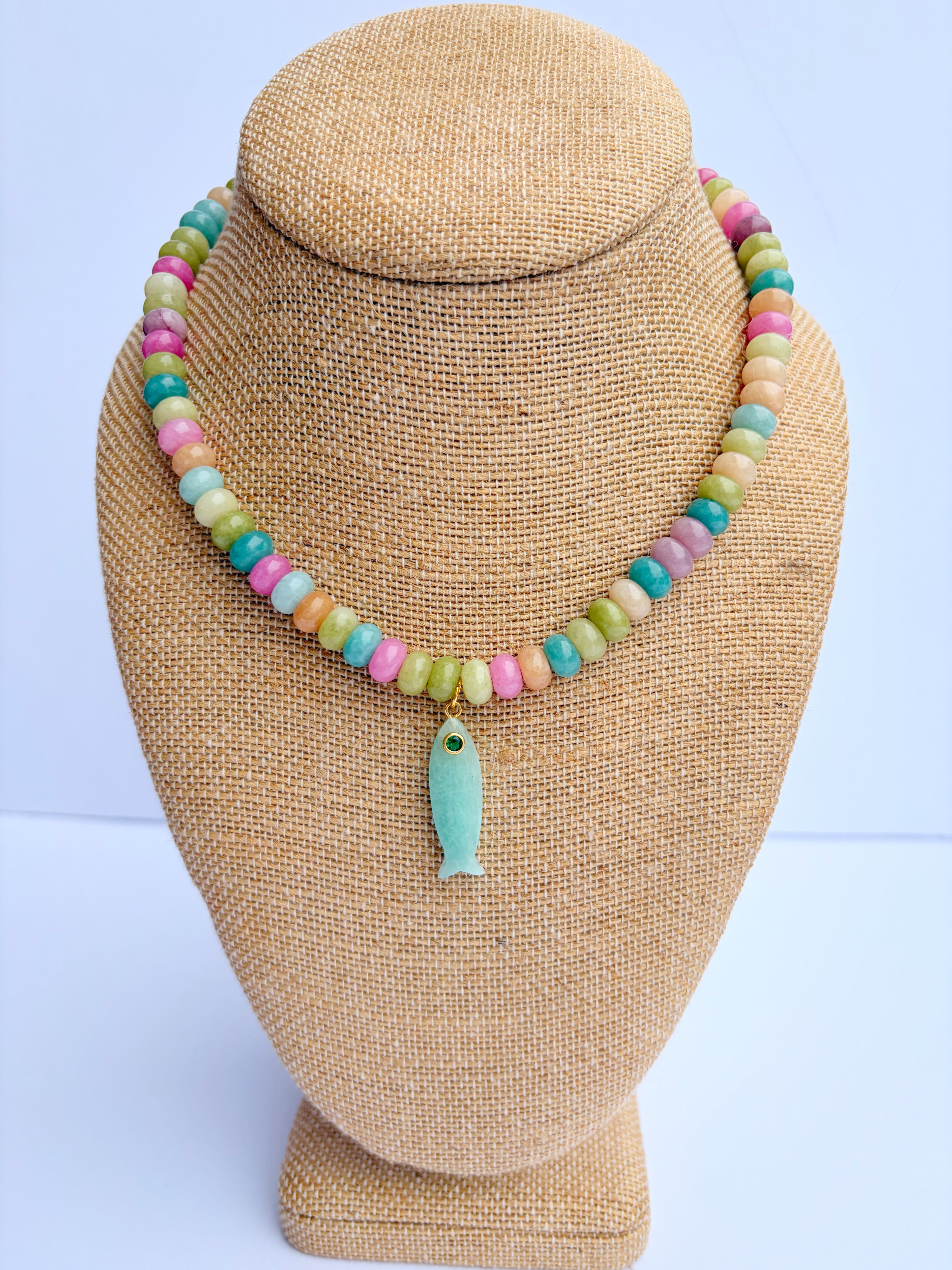Mixed Rondelle Necklace with Fish Charm