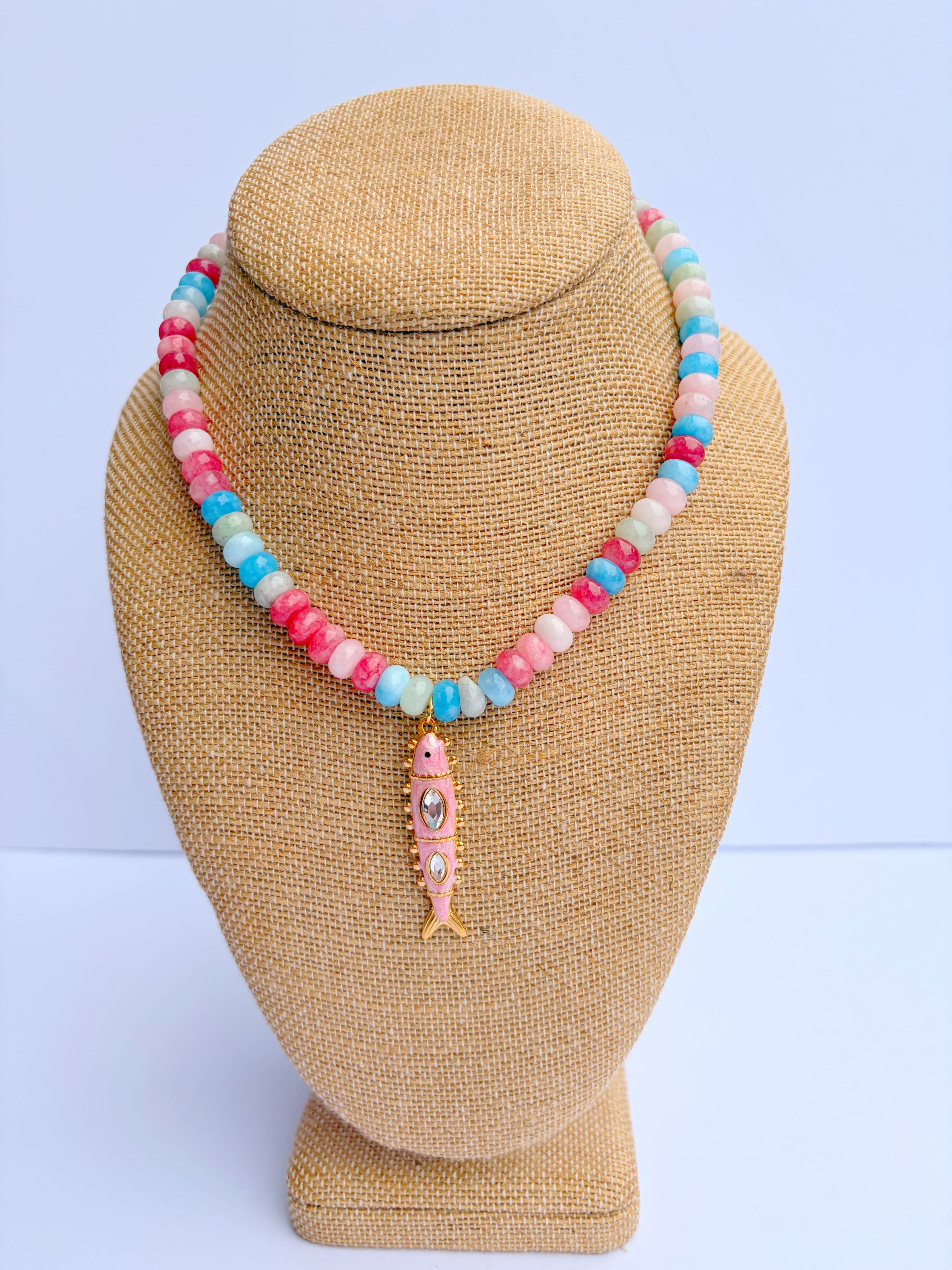 Cotton Candy Rondelles with Pink Fish Charm