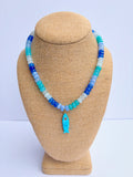 Mixed Blue Rondelle Necklace with Blue Fish Charm