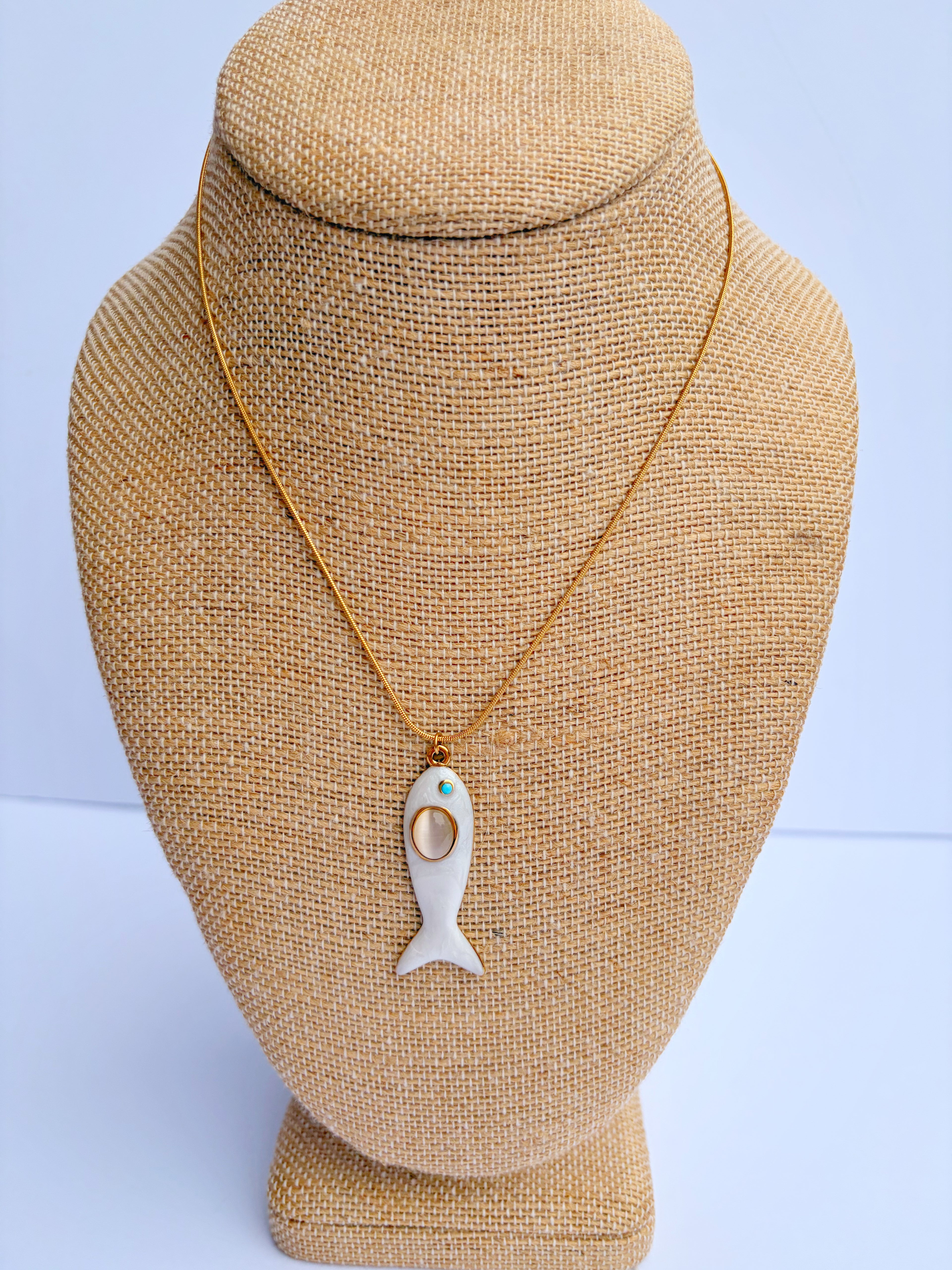 Gold Chain White Fish Necklace