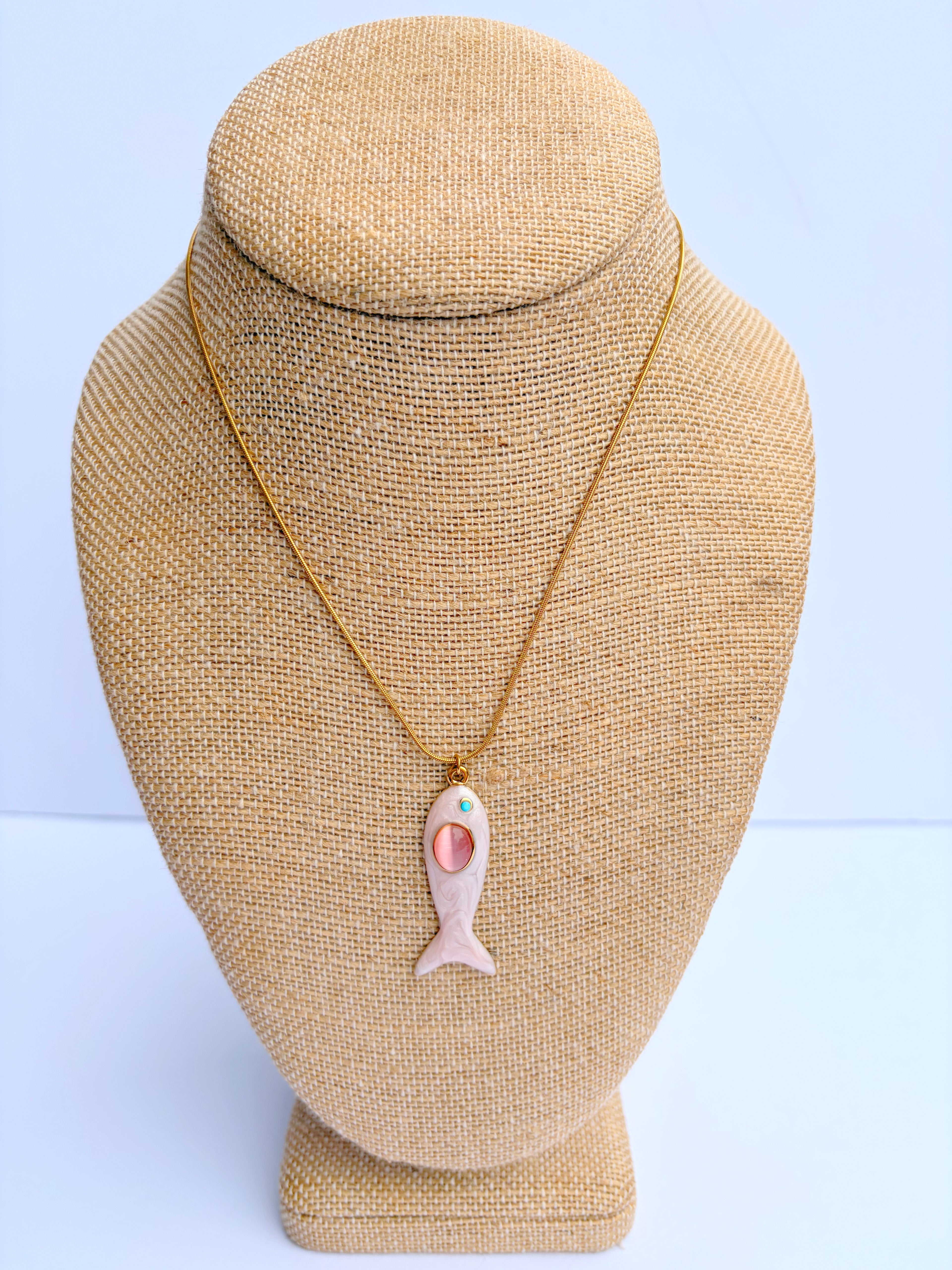 Gold Chain Pink Fish Necklace