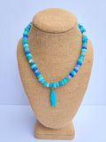 Mixed Blue Rondelle + Blue Fish Necklace