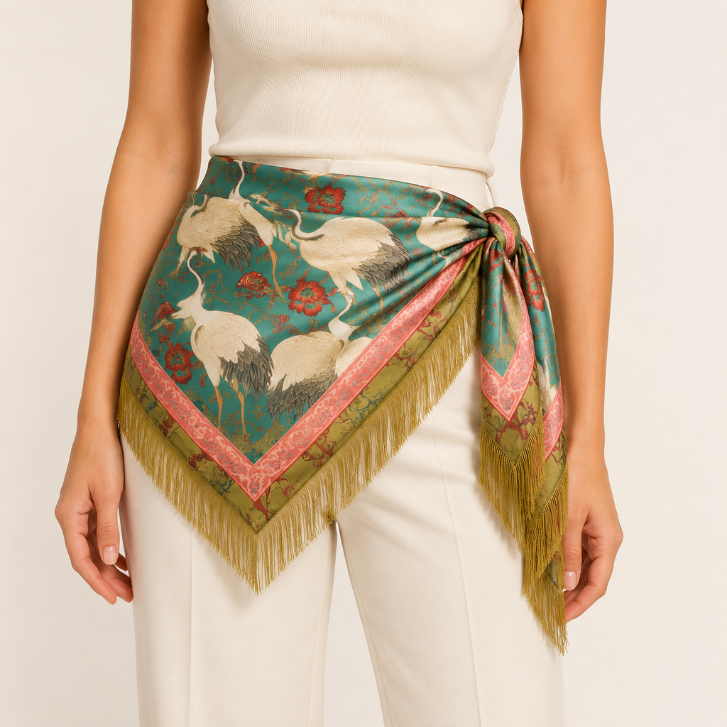 The Golden Crane Fringe Scarf