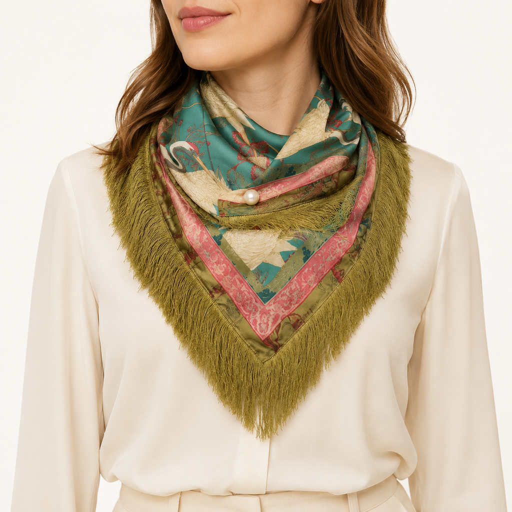 The Golden Crane Fringe Scarf